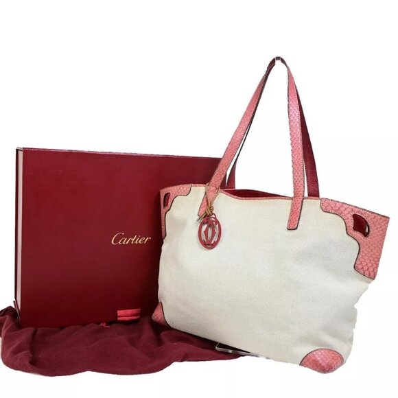 authenticity guaranteed CARTIER Logo Marcello Shoulder Tote Bag Canvas